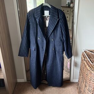 Avec Les Filles Pinstripe Trench Coat size large- new with tags